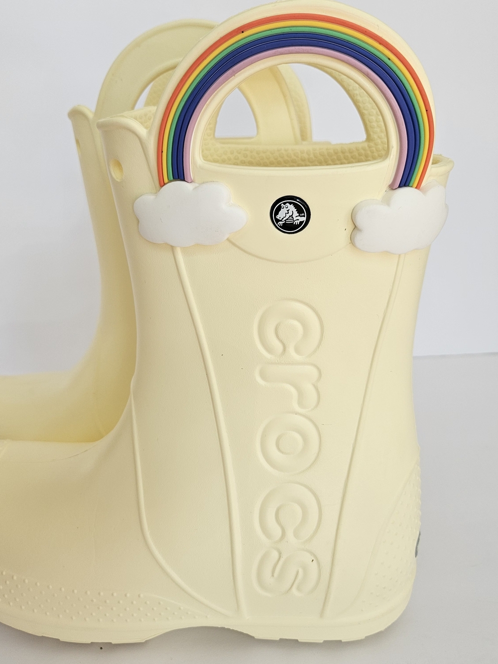 Crocs Kids Classic Rainbow Handle Rain Boots Yellow Waterproof Size J3 - Picture 14 of 14